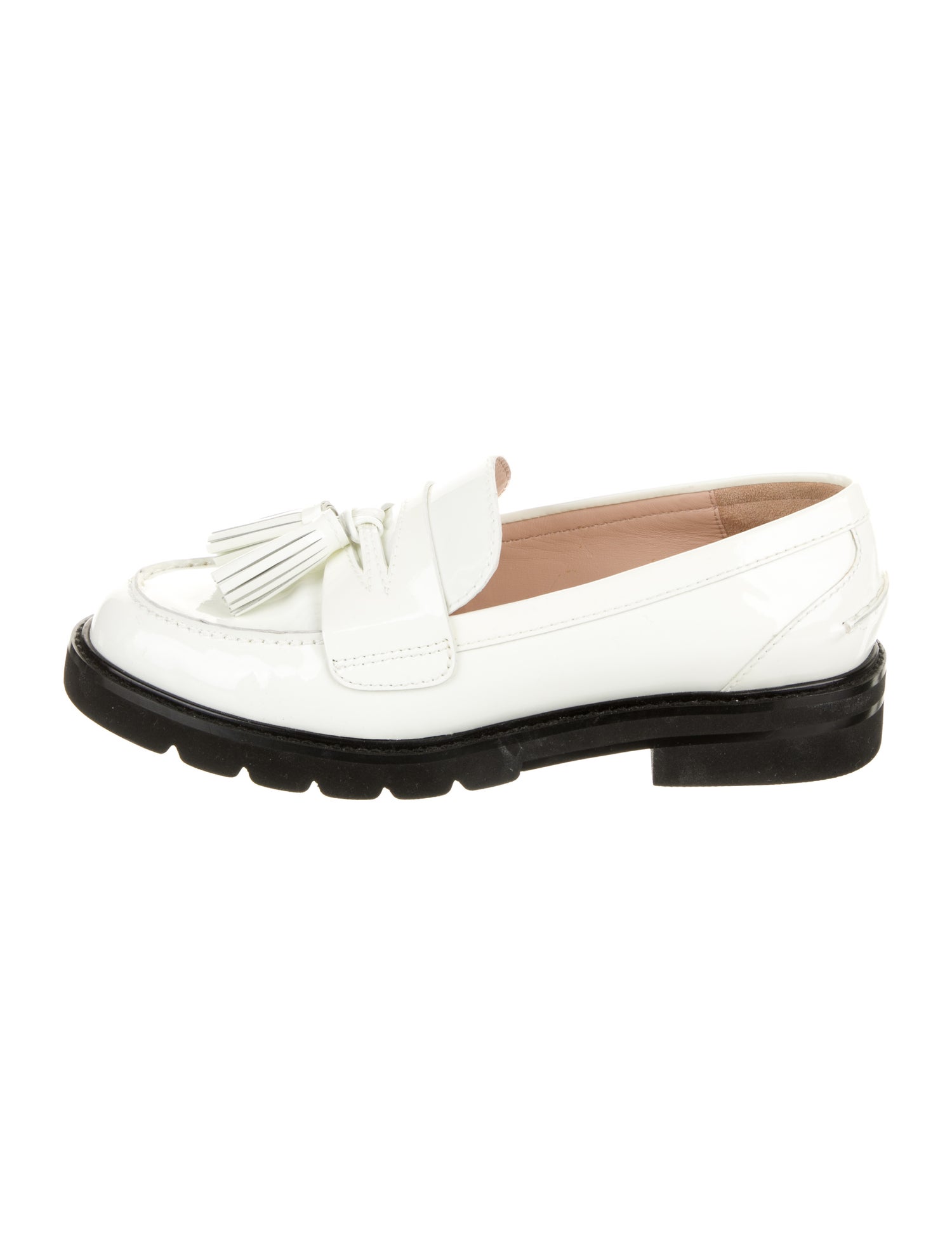Stuart Weitzman Patent Leather Tassel Accents Loafers